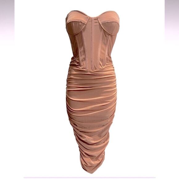 BARDOT Lithium Mesh Midi Dress In Nude Size S US4 - Picture 7 of 14